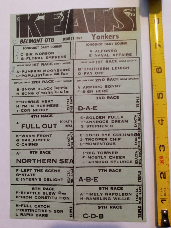 SEATTLE SLEW Belmont Day 6/11/77 Tout Sheet. Also, RAMBLING WILLIE! Horse Racing