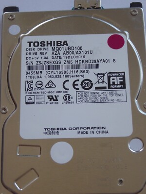 Toshiba MQ01UBD100 AZA AB00 /AX101U JAN 2017 - NOV 2014 - 1TB