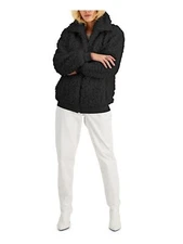 $150 Inc Faux Fur Pocketed Zippered Sherpa Ribbed Zip Up Jacket Black Medium