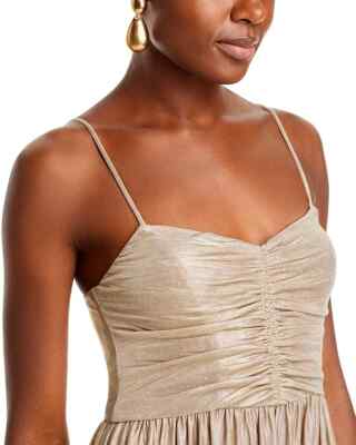 Aqua L140819 Womens Gold Metallic Ruched Tiered Midi Dress Size XL | eBay