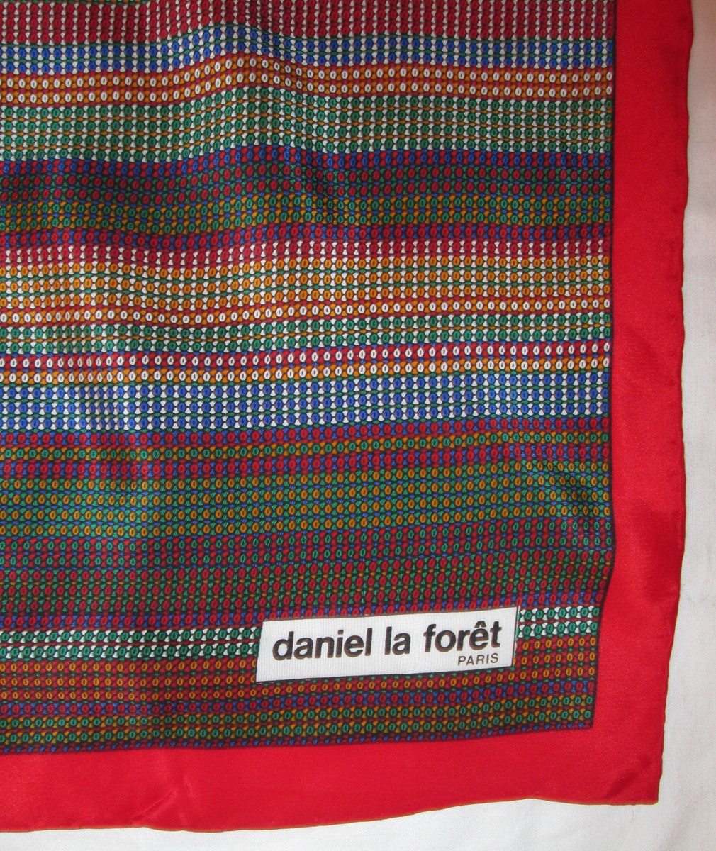Foulard Carré Vintage Daniel La Forêt 100% Soie - 80x80 Cm - Rouge & Bleu - Occasion Très Bon état