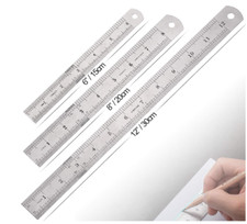 3Pcs Stainless Steel Ruler Set 6 8 12 Inch Me...
