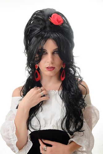 Wig Women Halloween Victorian Gothic Spanish Carmen Vampire Countess Black - Picture 1 of 4