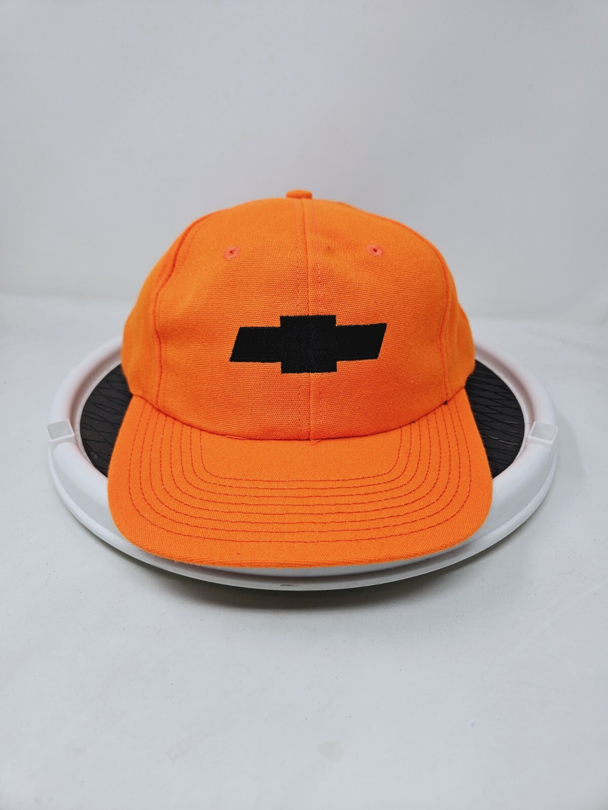 VTG 90s Blaze Orange Black Chevrolet Bow Tie Chevy Car Hat Cap Hunting Outdoors