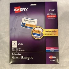 Avery 8395 Laser Inkjet Name Badges White 2 1/3" x 3 3/8" 160 Badges 20 Sheets