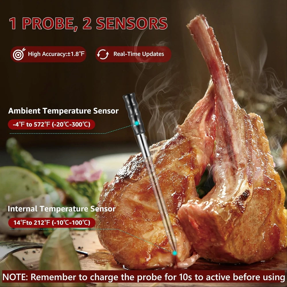 Wireless Meat Thermometer,165Ft Bluetooth Meat Thermometers for Grilling and Smo