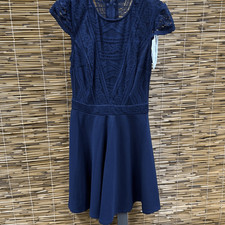Juniors Womens Lace Overlay Mini Fit & Flare Dress Size 2