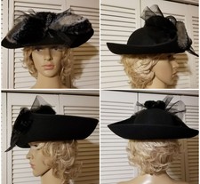 Vintage Jezebel Fancy Dress Hat Black Embellished Church Derby Party