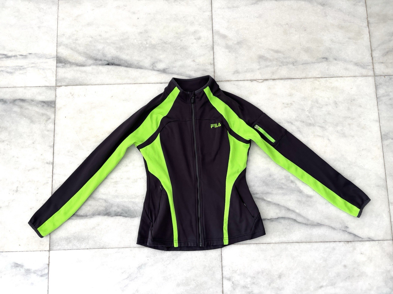 Giacca FILA Performance anni 90 atletica grigia verde fluo palestra allenamento donna piccola