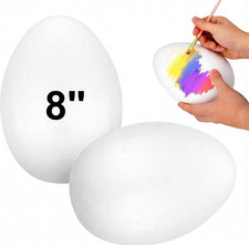 2Pcs 8-Inch White Craft Foam Eggs for DIY Polystyrene Decorations, Painting, Sch