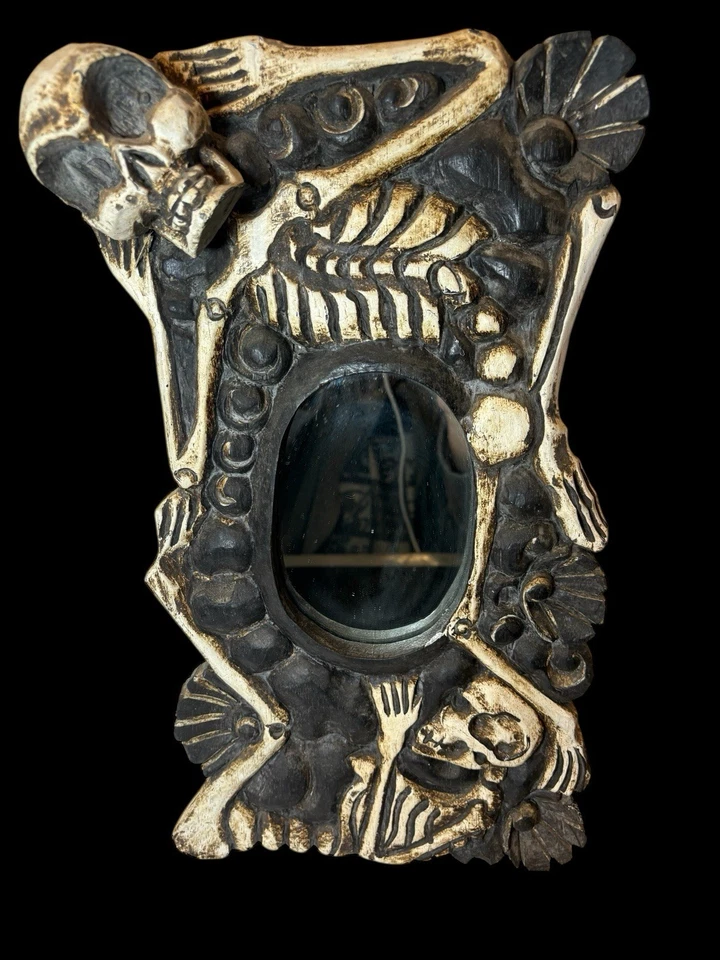 Esqueleto Calavera Decorativo Espejo Madera Halloween Gótico Espeluznante Colgante de Pared Foto 2 de 4