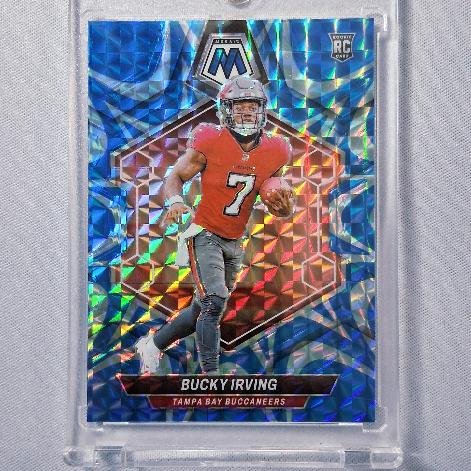 Bucky Irving 2024 Panini Mosaic Rookies #385 Reactive Blue Mosaic Prizm (RC)