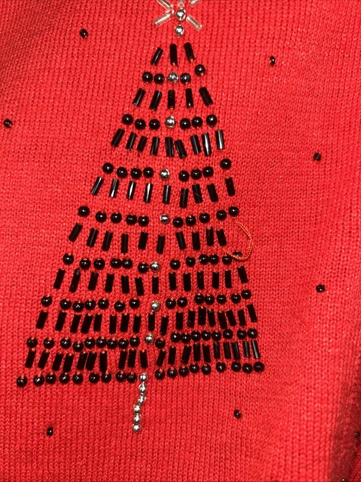 Vintage Hampshire Studio Red Cardigan Beaded Christmas Holiday Party Sz 2X** - Image 4 of 4