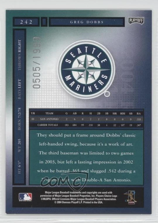 2004 Playoff Honors Rookie /1999 Greg Dobbs #242 Rookie RC - Image 2 of 2