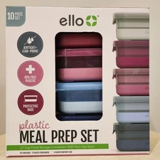Ello 10pc Plastic Meal Prep Food Storage Container Set,Dishwasher, Multi-Colored