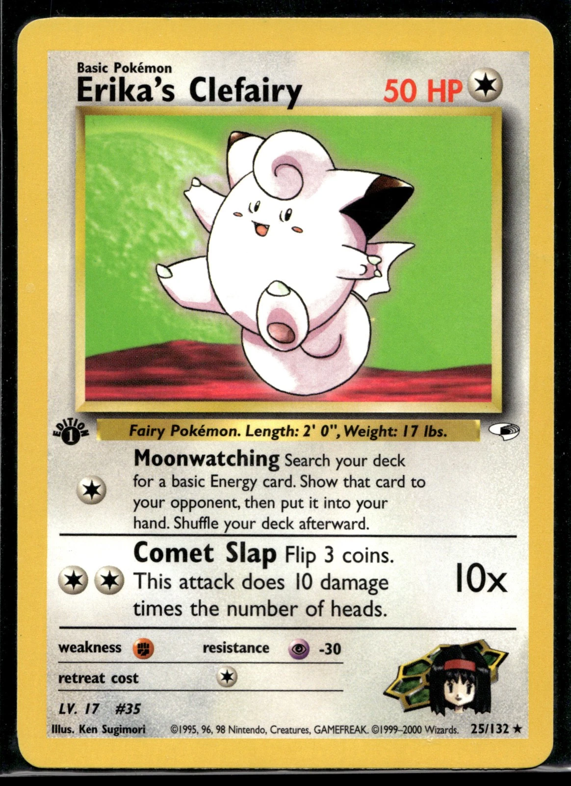 2000 Pokemon Gym Heroes 25 Erikas Clefairy 1st Edition LP