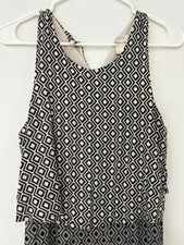 Ann Taylor Dress Artsy Maxi Long Dress Sz M Black Sleeveless Geometric Modest