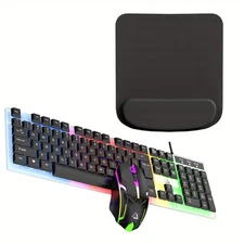 RGB Mechanical Keyboard Mouse Combo Wired Gaming Set LED Backlit PC Laptop USB V