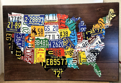 Vintage Plaque Poster Garage Bar Home Wall Decor, USA Map Route 66 License Plate