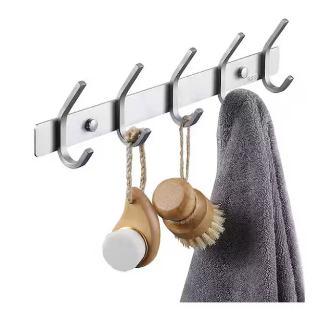 Rail Rack With 5 Scroll Hooks In Brushed Stainless Steel