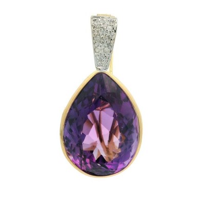 14k Yellow Good Teardrop Amethyst Enhancer Pendant w/  Diamond Encrusted Bail