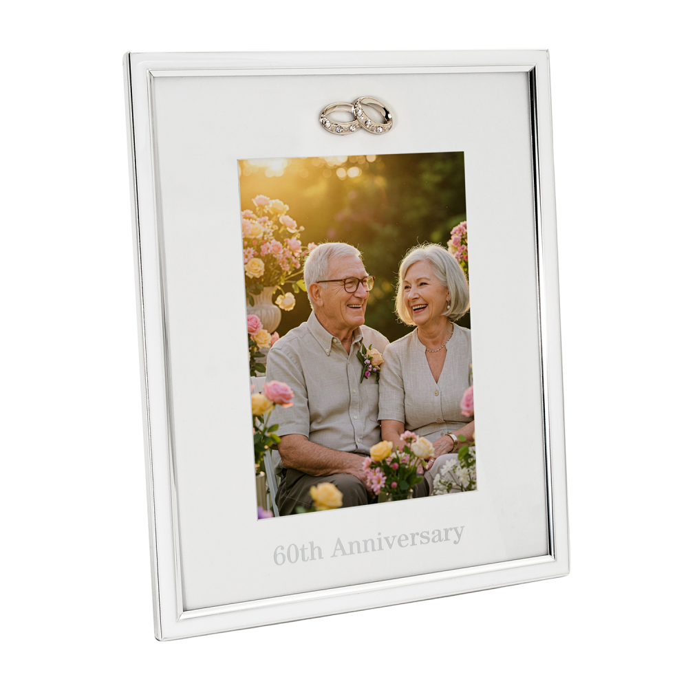 60th Anniversary 5x7 Silver Frame with Diamante Rings by Happy Homewares