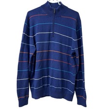 Brooks Brothers 346 Mens Sz Large Cotton Cashmere Striped 1/4 Zip Sweater Preppy
