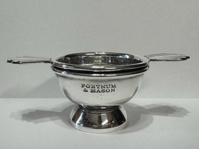 Fortnum & Mason Art Deco Silver Plated Double Handled Tea Strainer