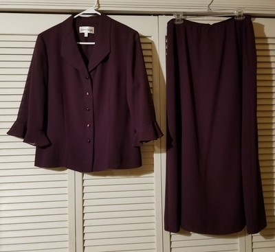 Danny & Nicole 2-Piece Size 14 Blouse Skirt Set Plum Purple Lightweight