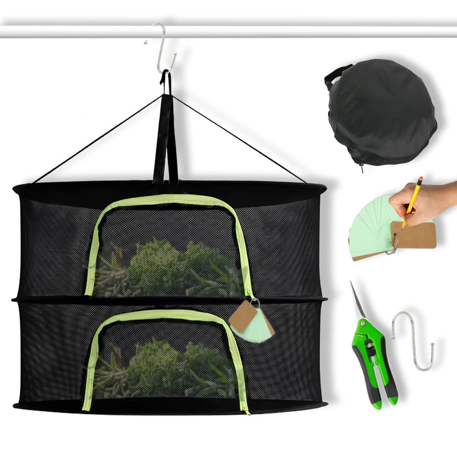 24" Herb Drying Rack with Pruning Shears, Zipper, Hook & Notepad Foldable
Opens in a new window or t