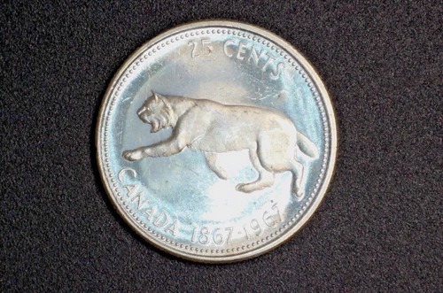BU Silver Canada 1967 Centennial Lynx Quarter - 25 Cents (2)