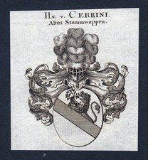 Aproximadamente 1820 Cerrini Escudo Noble Grabado En Cobre Antiguo Heráldica
