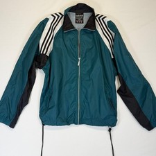 Vintage Adidas Windbreaker Jacket Mens Teal Black White Retro Zip 90s Y2K Mesh