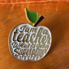 Teachers white Apple Pin Badge Lapel, FREE P&P, Great Gift