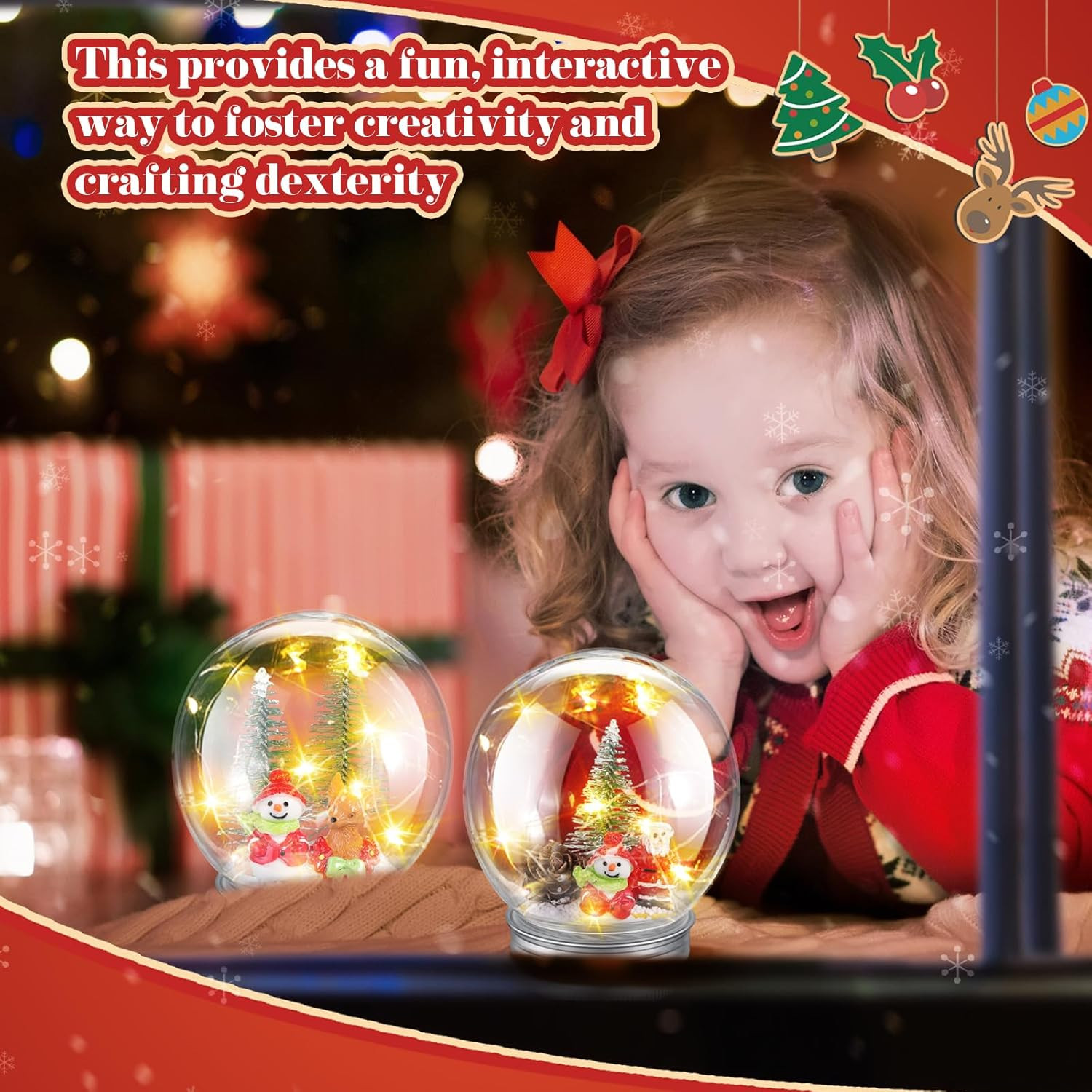 16 Pack Christmas DIY Snow Globe Kit Including 3.58 Inch LED Plastic Snow Globe