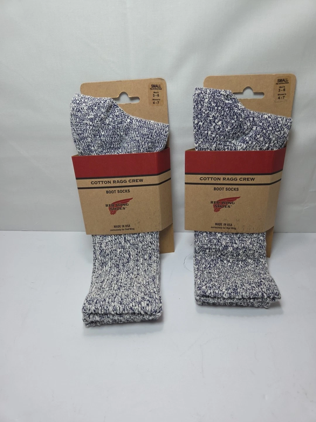 Red Wing Shoes Cotton Ragg Crew Socks Women’s Size 4-7 Men's 3-6 Blue 2 Pairs In
