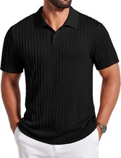 Mens Polo Shirt Casual Short Sleeve Textured Knit Polo Golf Shirts
