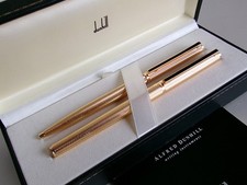 Dunhill Gemline Fountain Pen, Ballpoint Pen Gold Plated Barley 14K F Nib