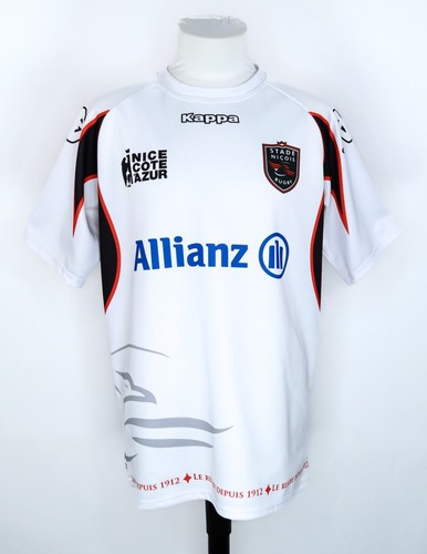Maillot De Rugby Stade Niçois 2015-16 Away - Kappa Taille 2XL - Blanc/Noir/Rouge - Occasion TB état