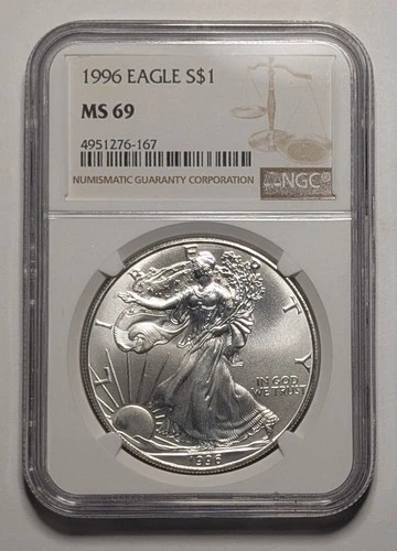 1996 American Silver Eagle ~ NGC MS69 ~ 1 oz .999 Silver ASE
