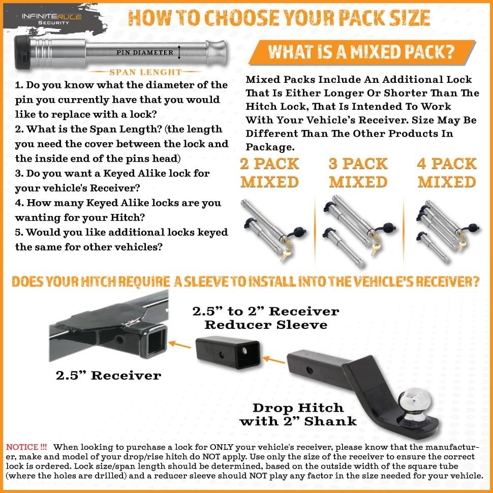 InfiniteRule Security 61571 Receiver Hitch Lock Set (2-Pack) - Keyed Alike, 2" 