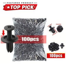 100pcs 8mm Plastic Push-In Rivets Car Bumper Fender Fastener Clips Black