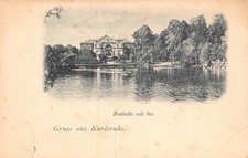 B601 Germany Gruss aus Karlsruhe Festhalle mit See vintage postcard