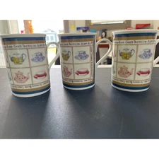 Set of 3 "Afternoon Blend Choice Darjeeling Assam Tea" Mugs Fine Porcelain