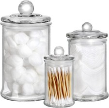 Set of 3 Glass Apothecary Jars with Lids, Bathroom Canisters Storage Container