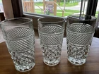 Vintage Anchor Hocking Wexford Diamond Cut Clear Glass Drinking Glass set 3