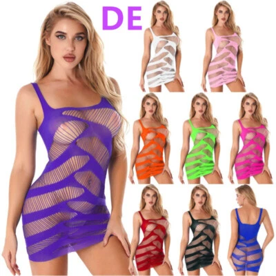 INHZOY DE Damen Fischnetz Minikleid Sexy Erotik Dessous Negligee Reizwäsche Nachtkleid