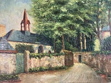 French School Early 20th Century View of a French Village Signed at Bottom Left