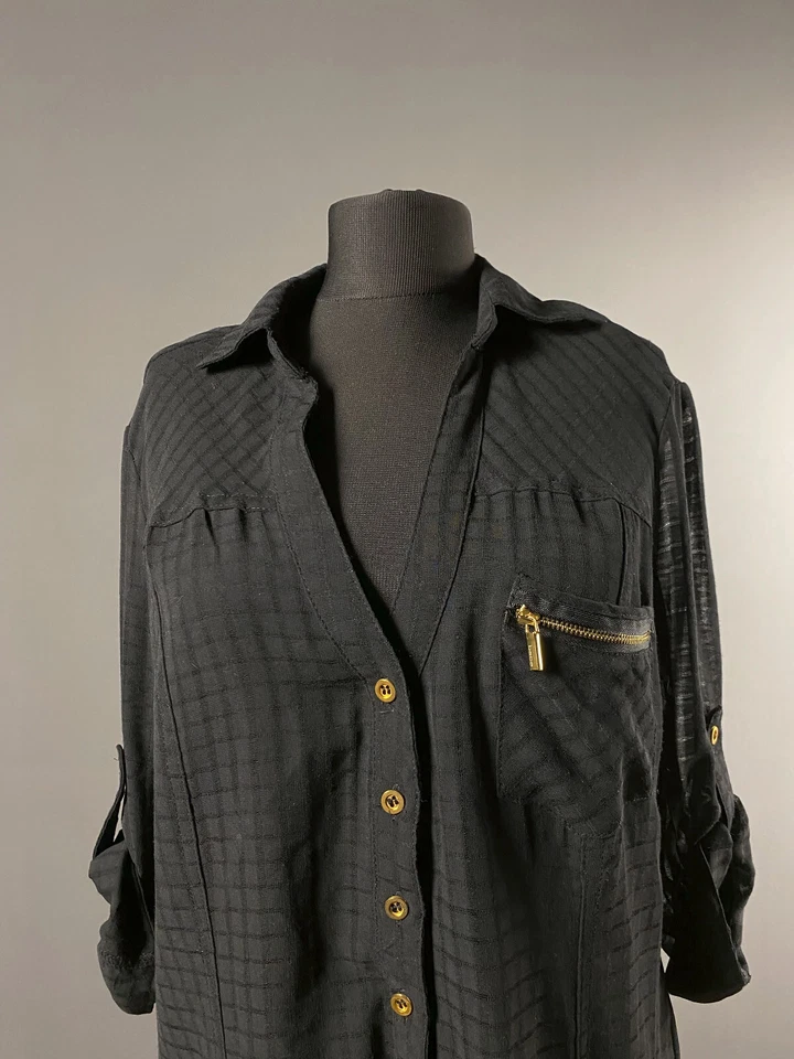 Blusa Camisa Top Túnica Bebe Negra Transparente Y2K Oro Cremallera Manga Larga Talla M Foto 2 de 4