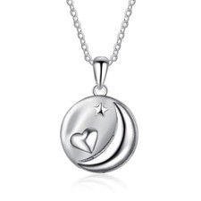 925 Sterling Silver "Love you to the moon and back" Round Pendant and Necklace